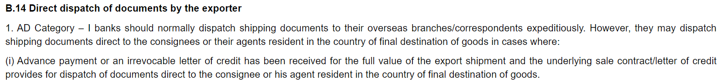 RBI Master Circular clause No B.14 (1) (i)