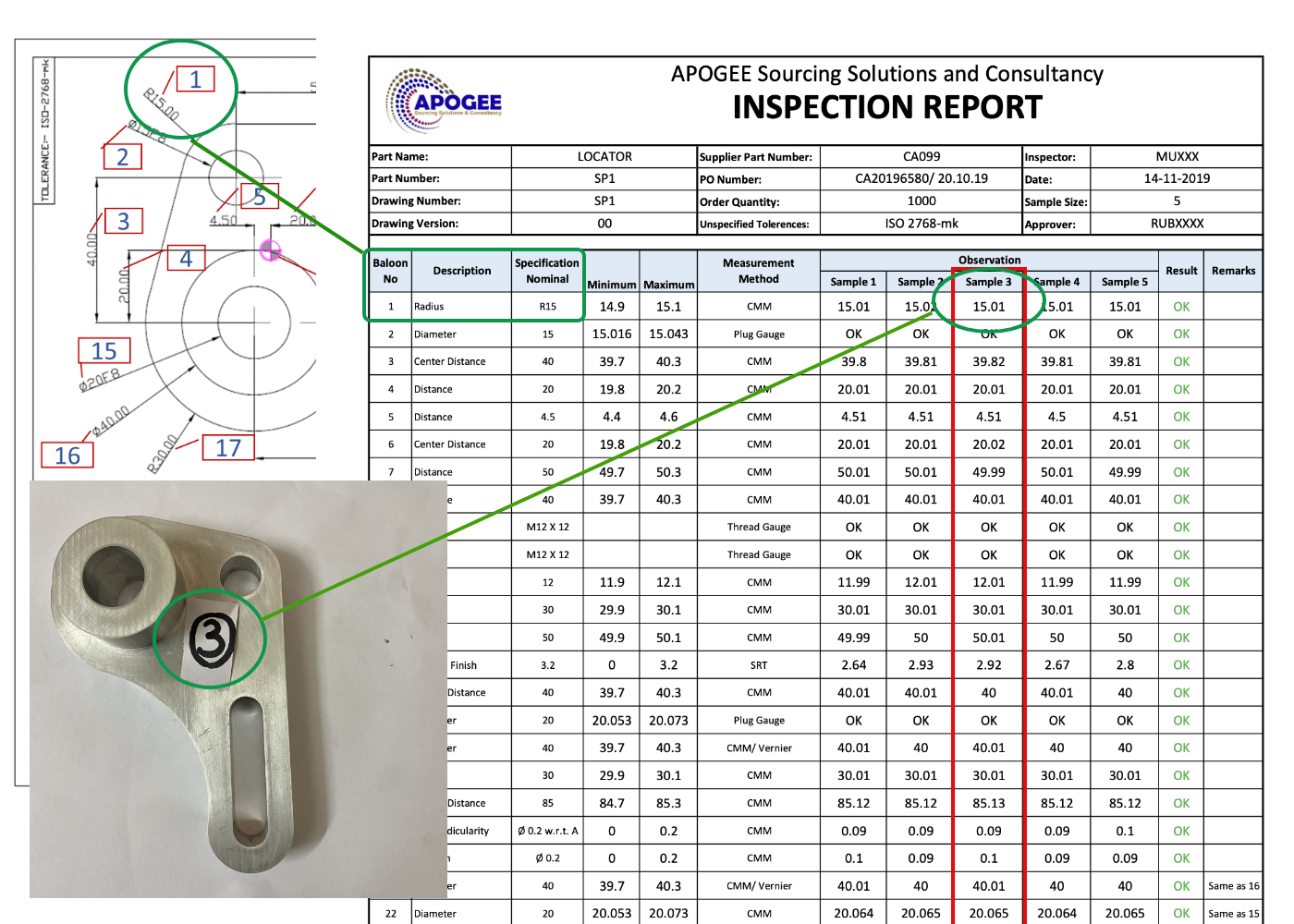 Matching Inspection Report with Ballooned Drawing